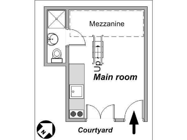 Paris Studio T1 logement location appartement - plan schématique  (PA-4042)
