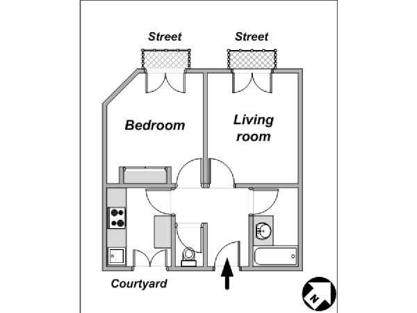 Paris 1 Bedroom accommodation - apartment layout  (PA-4044)