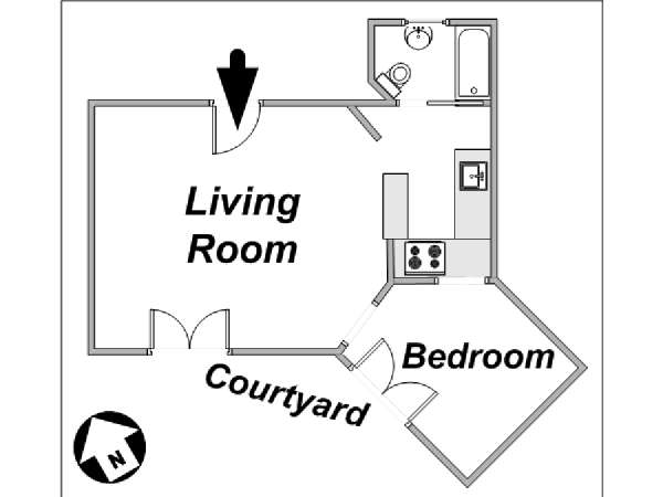 Parigi 1 Camera da letto appartamento - piantina approssimativa dell' appartamento  (PA-4052)