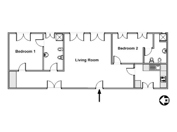 Paris 2 Bedroom accommodation - apartment layout  (PA-4071)