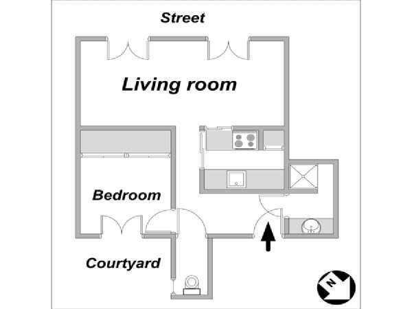 Parigi 1 Camera da letto appartamento casa vacanze - piantina approssimativa dell' appartamento  (PA-4074)