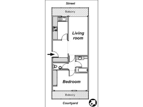Paris 1 Bedroom apartment - apartment layout  (PA-4078)