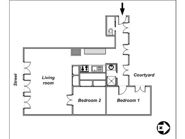 Parigi 2 Camere da letto appartamento - piantina approssimativa dell' appartamento  (PA-4099)