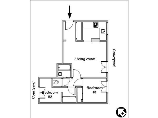 Parigi 2 Camere da letto appartamento - piantina approssimativa dell' appartamento  (PA-4110)