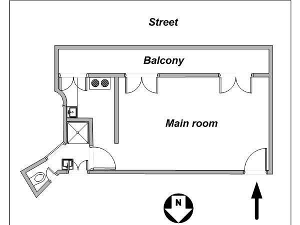 Parigi Monolocale appartamento - piantina approssimativa dell' appartamento  (PA-4116)