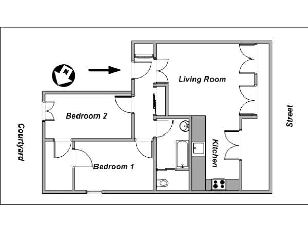 Parigi 2 Camere da letto appartamento - piantina approssimativa dell' appartamento  (PA-4129)