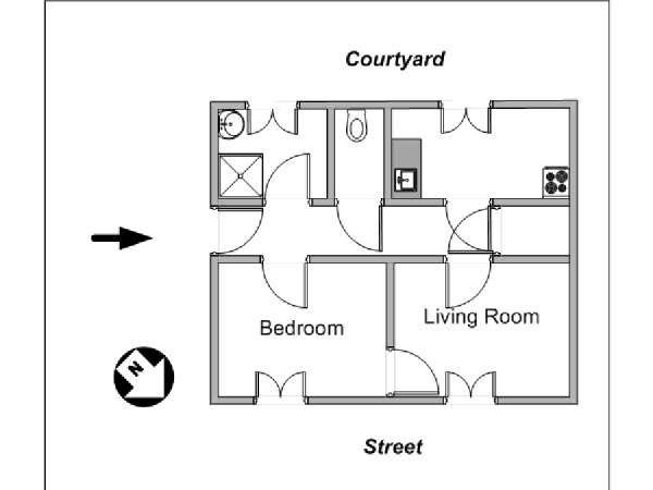 Parigi 1 Camera da letto appartamento - piantina approssimativa dell' appartamento  (PA-4142)