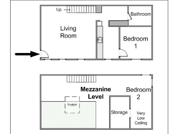 Paris 2 Bedroom - Loft - Duplex accommodation - apartment layout  (PA-4188)