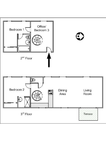 Paris 3 Bedroom - Duplex apartment - apartment layout  (PA-4190)