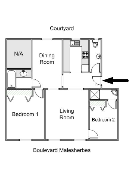 Parigi 2 Camere da letto appartamento - piantina approssimativa dell' appartamento  (PA-4219)