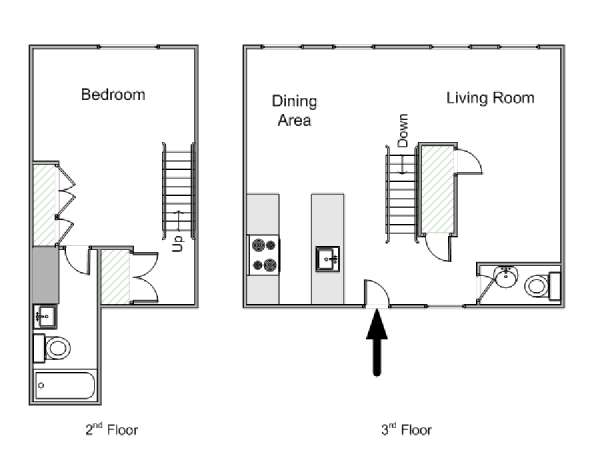 Paris 1 Bedroom - Duplex accommodation - apartment layout  (PA-4237)