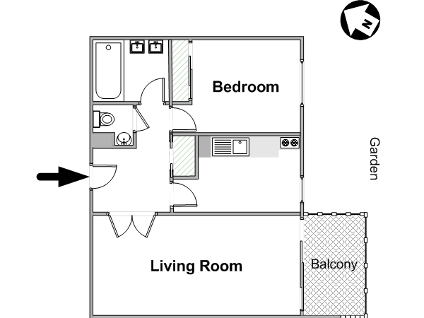 Paris T2 appartement location vacances - plan sch&eacute;matique  (PA-4265)