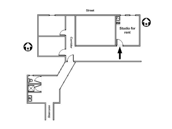 Paris Studio T1 logement location appartement - plan sch&eacute;matique 1 (PA-4277)
