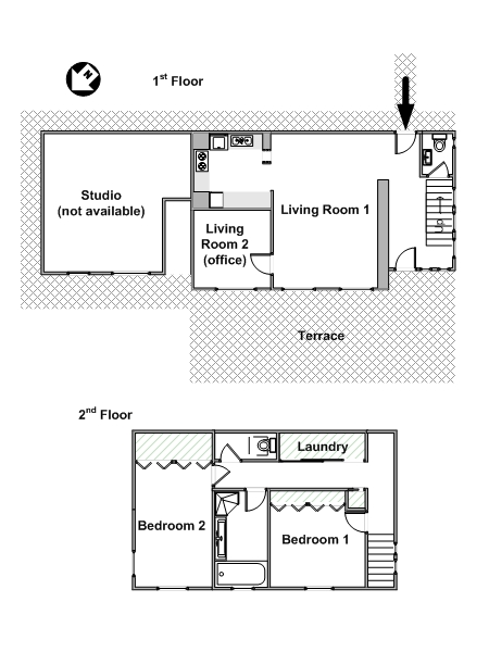 Paris 2 Bedroom - Duplex apartment - apartment layout  (PA-4295)