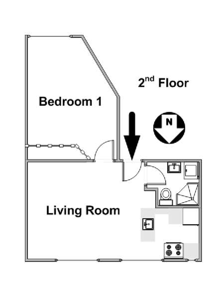 Paris 1 Bedroom accommodation - apartment layout  (PA-4298)