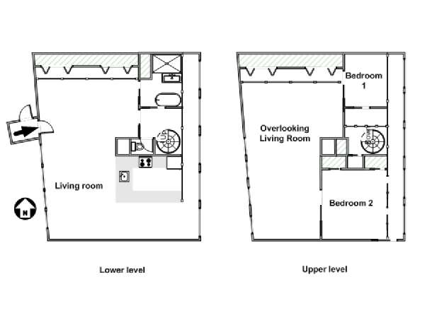 Paris 2 Bedroom - Loft - Duplex apartment - apartment layout  (PA-4331)