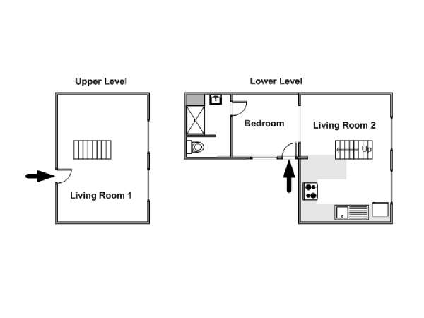 Parigi 1 Camera da letto - Duplex appartamento - piantina approssimativa dell' appartamento  (PA-4345)