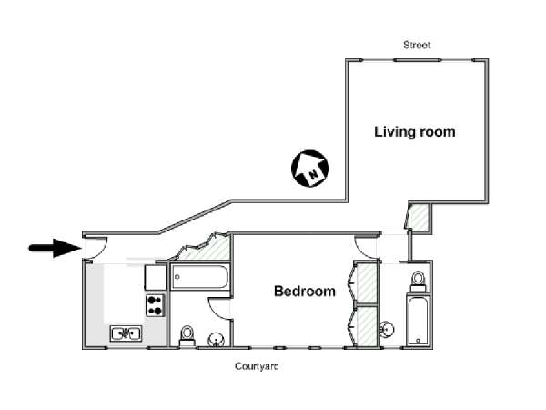 Parigi 1 Camera da letto appartamento - piantina approssimativa dell' appartamento  (PA-4353)