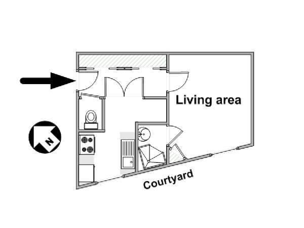 Parigi Monolocale appartamento - piantina approssimativa dell' appartamento  (PA-4364)