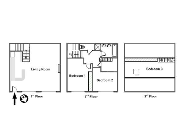 Paris 3 Bedroom - Triplex - Townhouse apartment - apartment layout  (PA-4369)