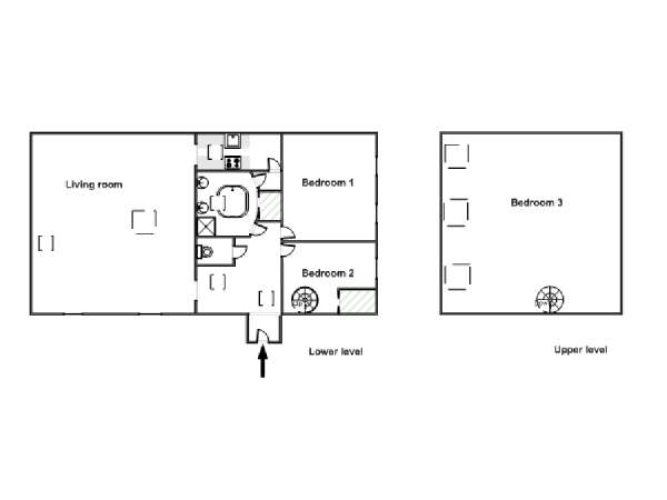Paris 3 Bedroom - Loft apartment - apartment layout  (PA-4376)