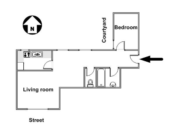 Parigi 1 Camera da letto appartamento - piantina approssimativa dell' appartamento  (PA-4395)
