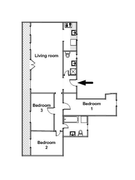 Parigi 3 Camere da letto appartamento - piantina approssimativa dell' appartamento  (PA-4475)