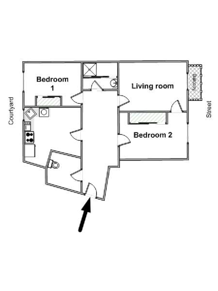 Parigi 2 Camere da letto appartamento - piantina approssimativa dell' appartamento  (PA-4517)