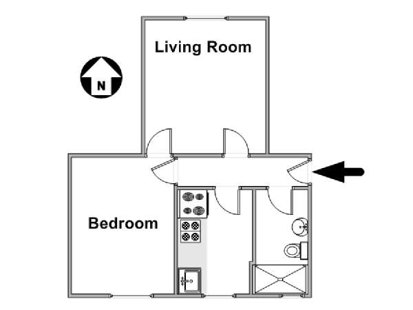Parigi 1 Camera da letto appartamento - piantina approssimativa dell' appartamento  (PA-4566)