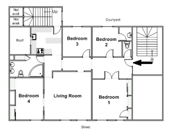 Paris 4 Bedroom accommodation - apartment layout  (PA-4573)