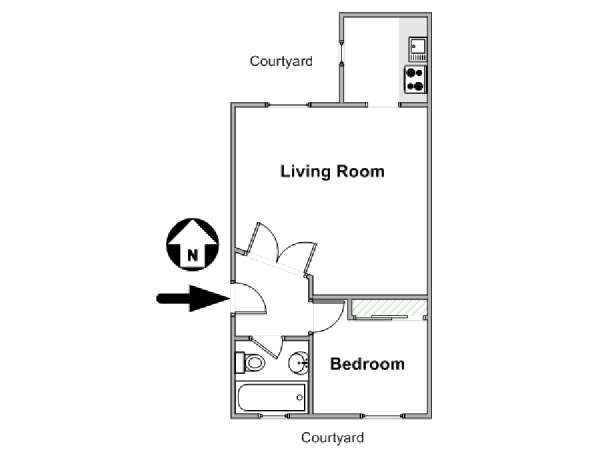 Parigi 1 Camera da letto appartamento - piantina approssimativa dell' appartamento  (PA-4577)
