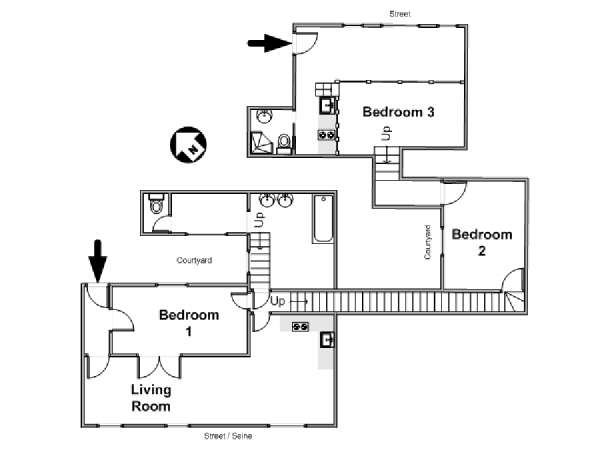 Paris T4 - Triplex logement location appartement - plan schématique  (PA-4581)