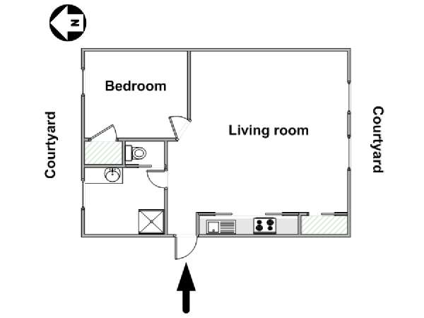Parigi 1 Camera da letto appartamento - piantina approssimativa dell' appartamento  (PA-4583)