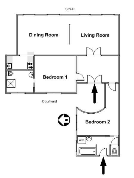 Paris 2 Bedroom accommodation - apartment layout  (PA-4635)