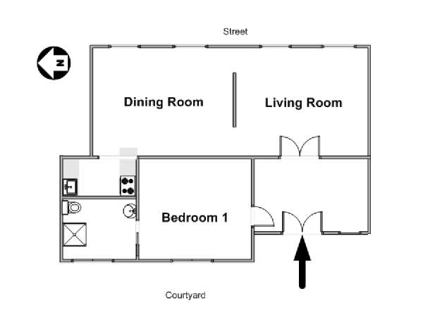 Paris 1 Bedroom accommodation - apartment layout  (PA-4636)