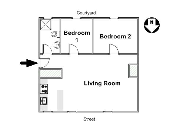 Parigi 2 Camere da letto appartamento - piantina approssimativa dell' appartamento  (PA-4640)