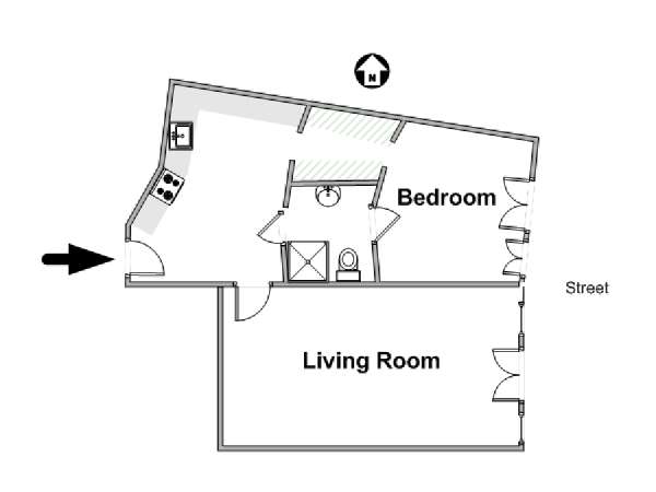 Parigi 1 Camera da letto appartamento - piantina approssimativa dell' appartamento  (PA-4658)