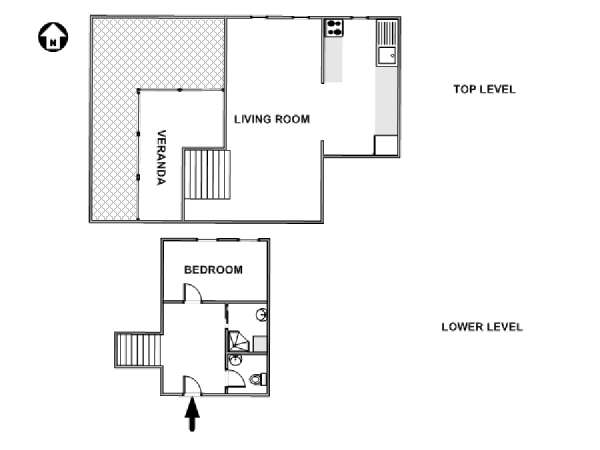 Paris T2 - Duplex logement location appartement - plan schématique  (PA-4723)
