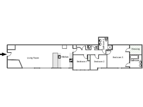 Parigi 3 Camere da letto - Loft appartamento casa vacanze - piantina approssimativa dell' appartamento  (PA-4781)