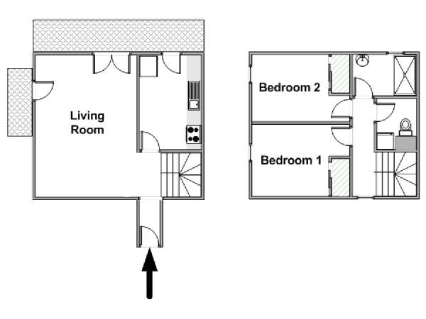 Paris 2 Bedroom - Duplex apartment - apartment layout  (PA-4855)