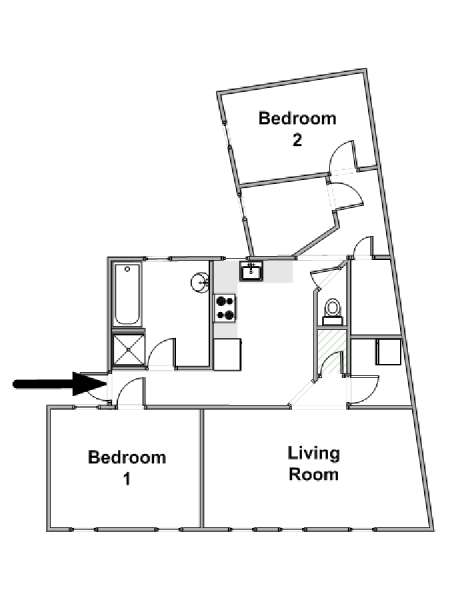 Paris 2 Bedroom accommodation - apartment layout  (PA-4858)
