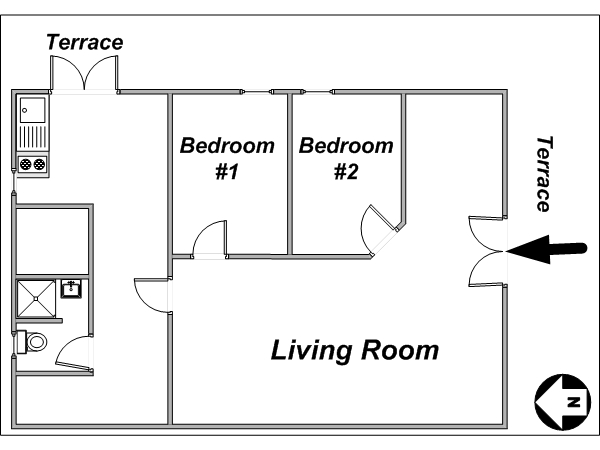 Sud della Francia - Costa Azzurra - 2 Camere da letto - Villa appartamento casa vacanze - piantina approssimativa dell' appartamento  (PR-973)