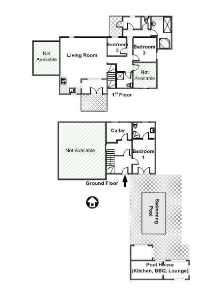 Sud della Francia - Provenza - 3 Camere da letto - Duplex - Villa appartamento casa vacanze - piantina approssimativa dell' appartamento  (PR-1132)