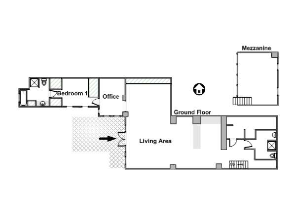 Sud della Francia - Regione di Montpellier - 2 Camere da letto - Loft appartamento - piantina approssimativa dell' appartamento  (PR-1133)