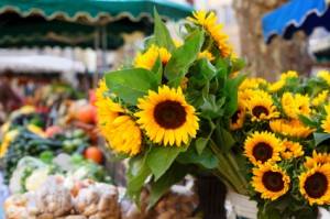 Farmers market with sunflowers in Aix-en-Provence