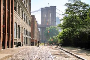 View of the Brooklyn Bridge early morning from DUMBO neighborhood