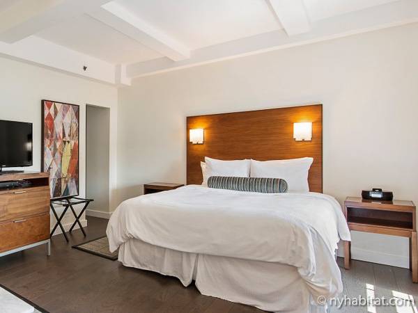 One of the bedrooms in this furnished Midtown East apartment. (Rental ID: NY-16903)