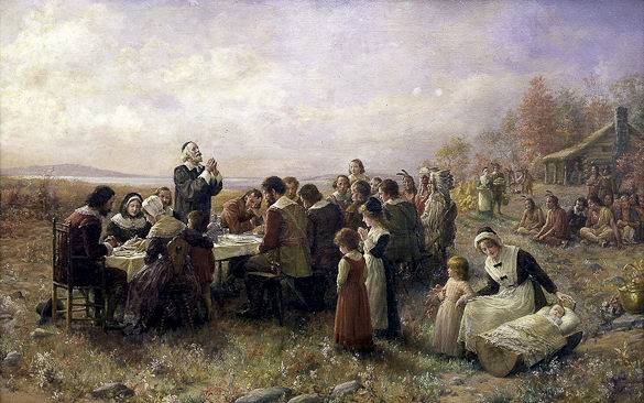 Painting of the first Thanksgiving Dinner in the USA