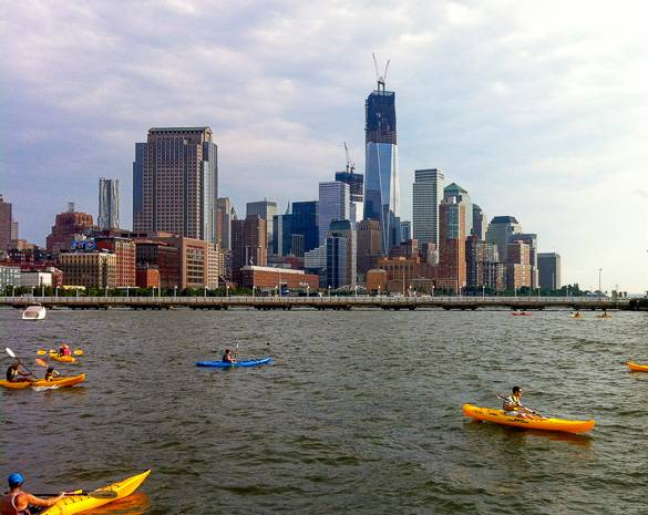 Image of people kayaking on the Hudson River in Lower Manhattan