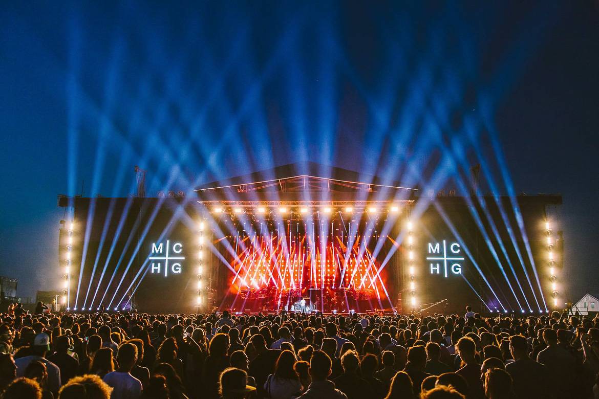 Picture of a stage at night during the Wireless Festival.